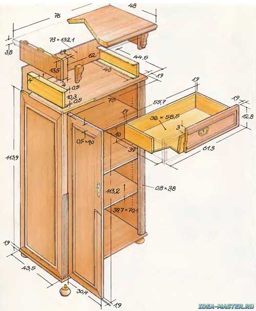 Эскиз низкого шкафа из ламинированной фанеры для самостоятельной сборки